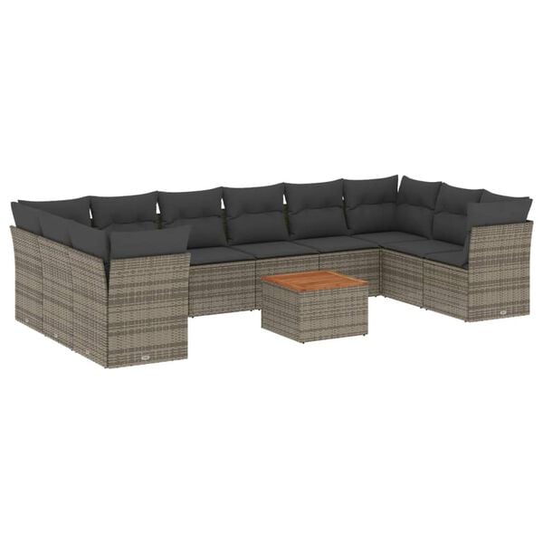 vidaXL 11 Piece Garden Sofa Set with Cushions Grey Poly Rattan
