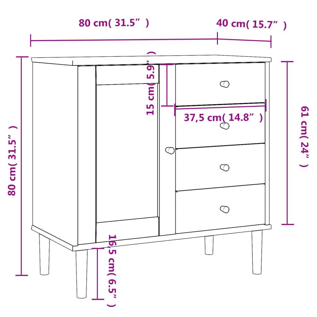 vidaXL Sideboard SENJA Rattan Look Black 80x40x80 cm Solid Wood Pine