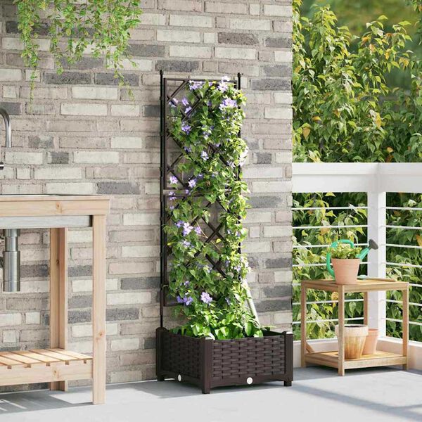 vidaXL Garden Planter with Trellis 2 pcs Black 80 x 40 x 125.5 cm PP