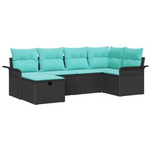 vidaXL Garden Sofa Set with Cushion 6 pcs Black Poly rattan