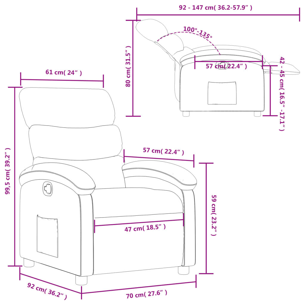 vidaXL Recliner Chair Dark Grey Fabric