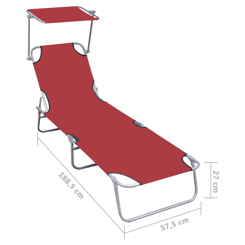 vidaXL Folding Sun Lounger with Canopy Red Aluminium