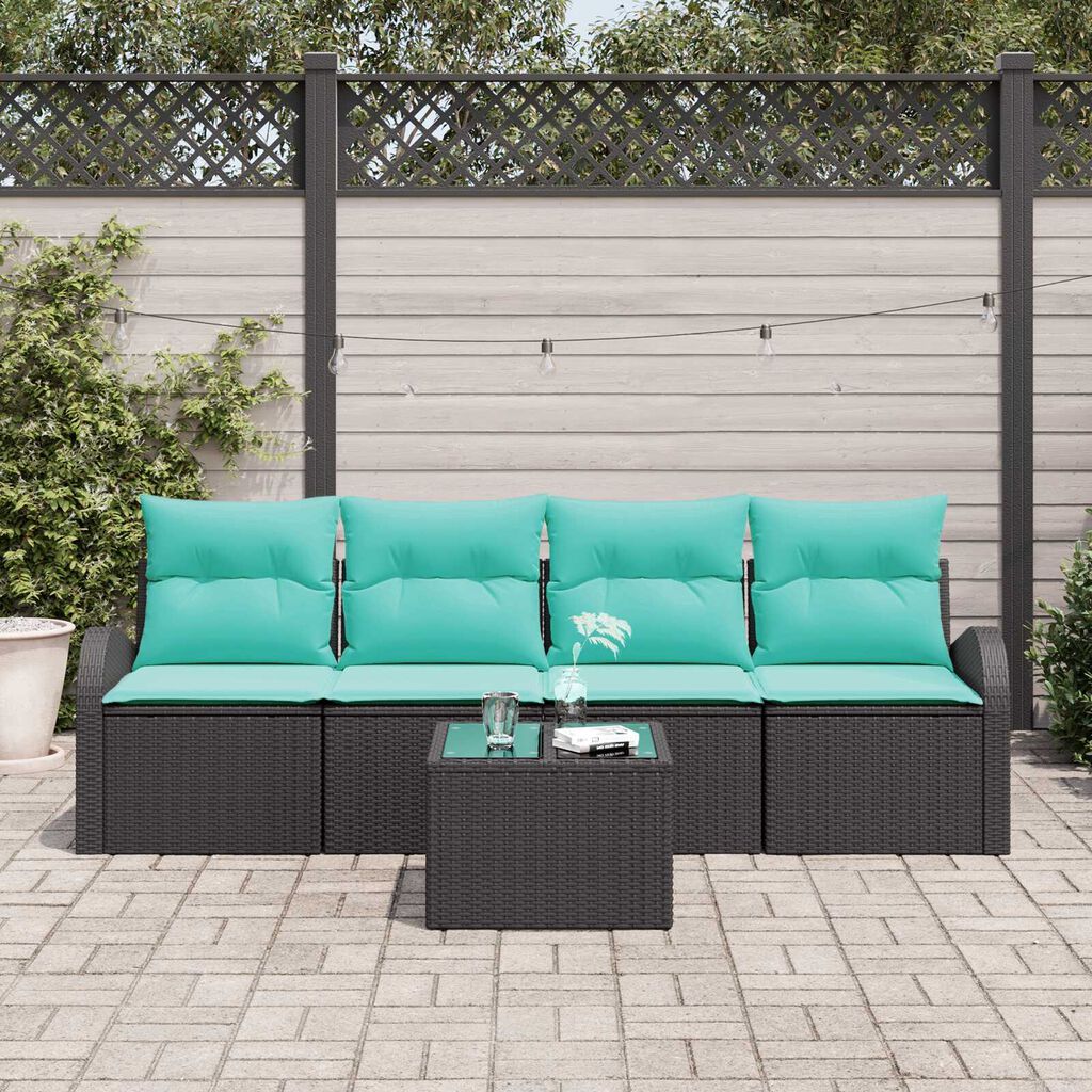 vidaXL 5 Piece Garden Sofa Set with Cushions Black Poly Rattan