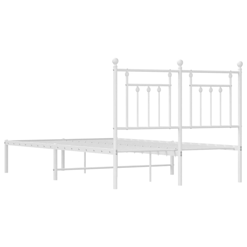 vidaXL Metal Bed Frame without Mattress with Headboard White 135x190cm