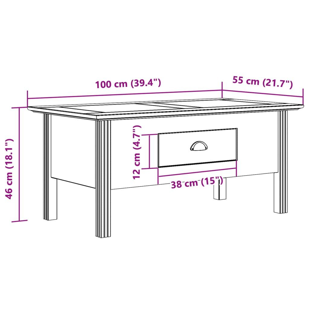 vidaXL Coffee Table BODO Grey 100x55x45 cm Solid Wood Pine