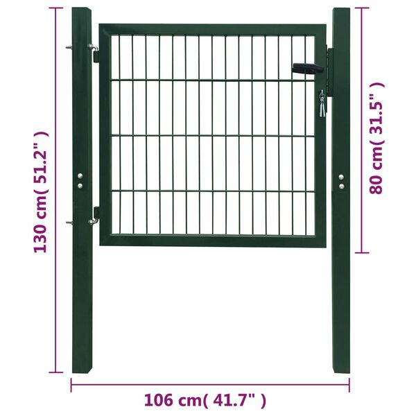vidaXL 2D Fence Gate (Single) Green 106 x 130 cm