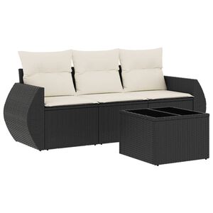 vidaXL 4 Piece Garden Sofa Set with Cushions Black Poly Rattan