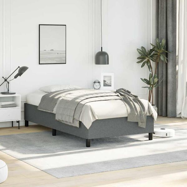 vidaXL Bed Frame without Mattress Dark Grey 100x190 cm Twin Fabric