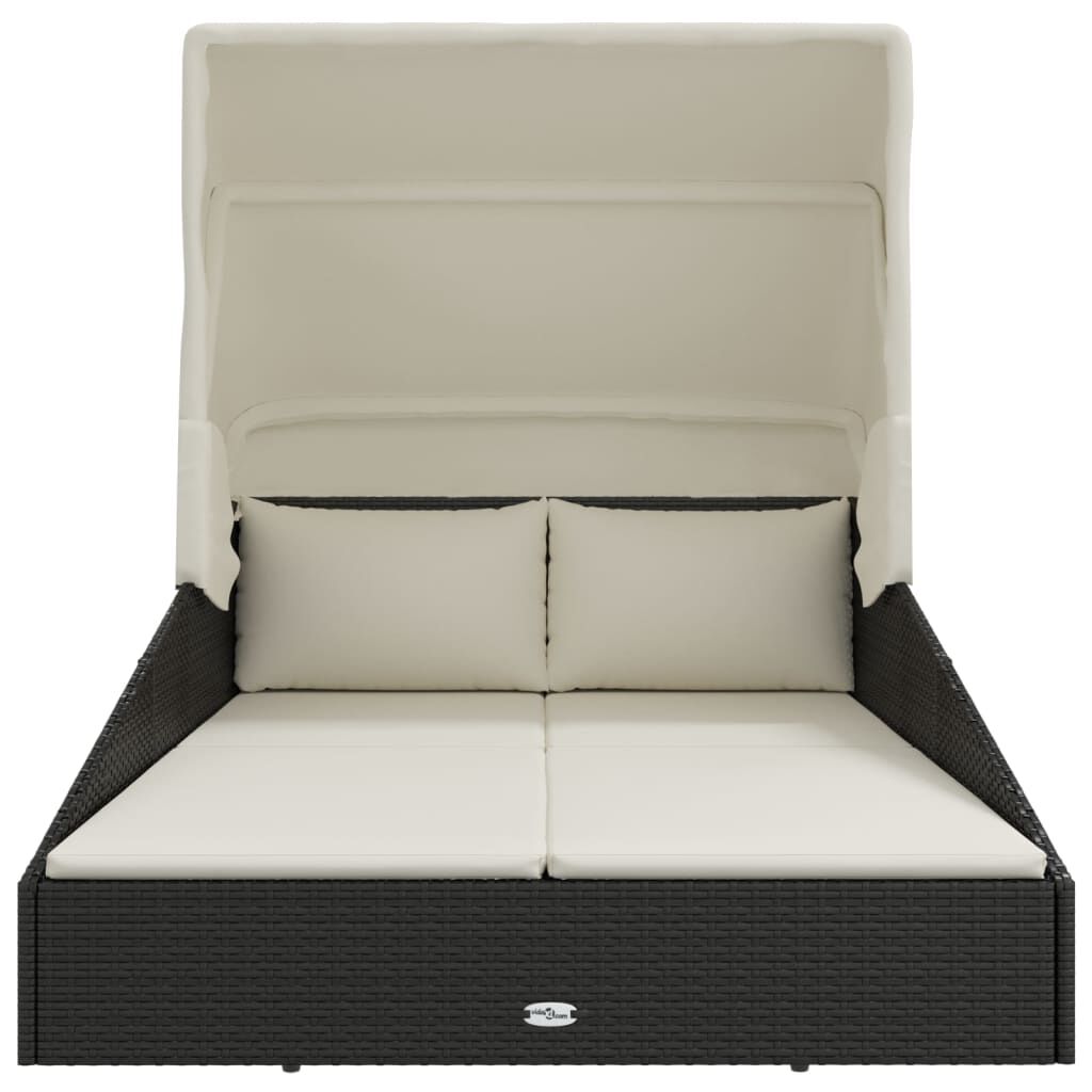 vidaXL Sunbed with Foldable Roof Black 200x114x128 cm Poly Rattan