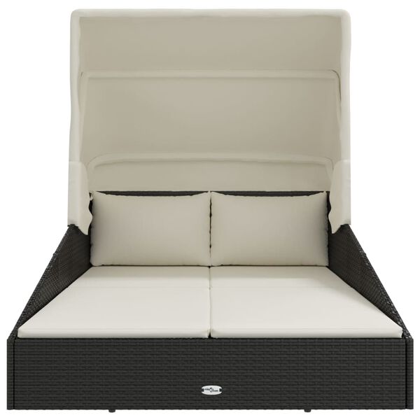 vidaXL Sunbed with Foldable Roof Black 200x114x128 cm Poly Rattan