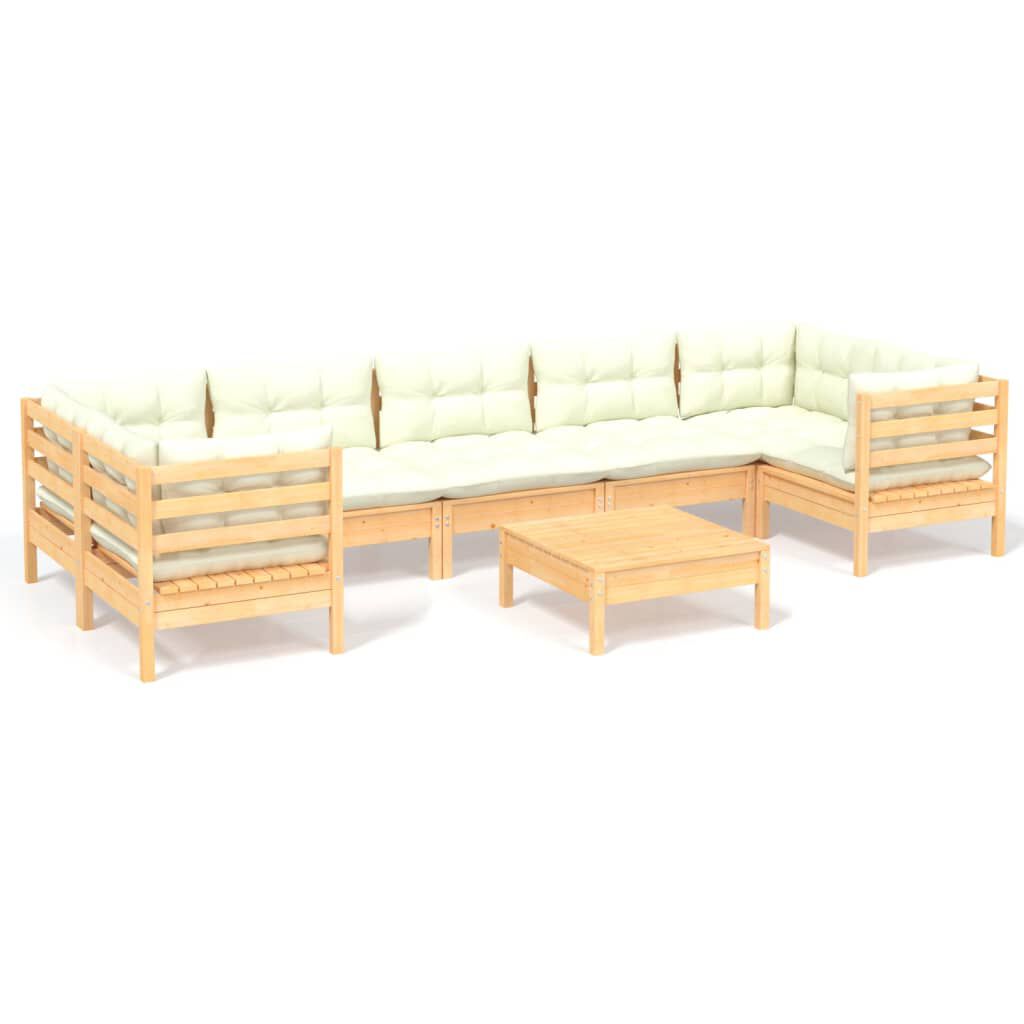 vidaXL 8 Piece Garden Lounge Set with Cream Cushions Pinewood