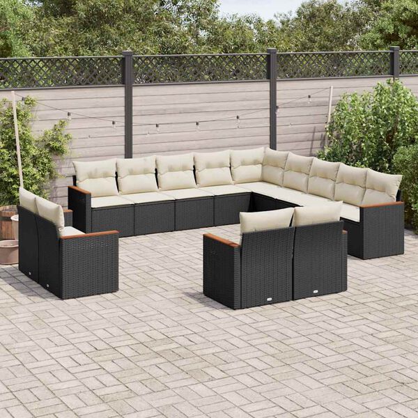 vidaXL 13 Piece Garden Sofa Set with Cushions Black Poly Rattan