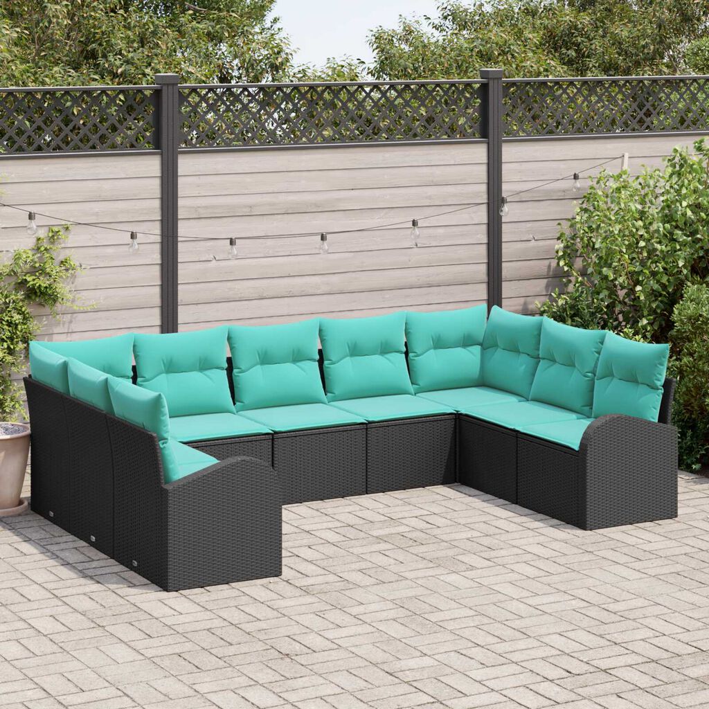 vidaXL 9 Piece Garden Sofa Set with Cushions Black Poly Rattan