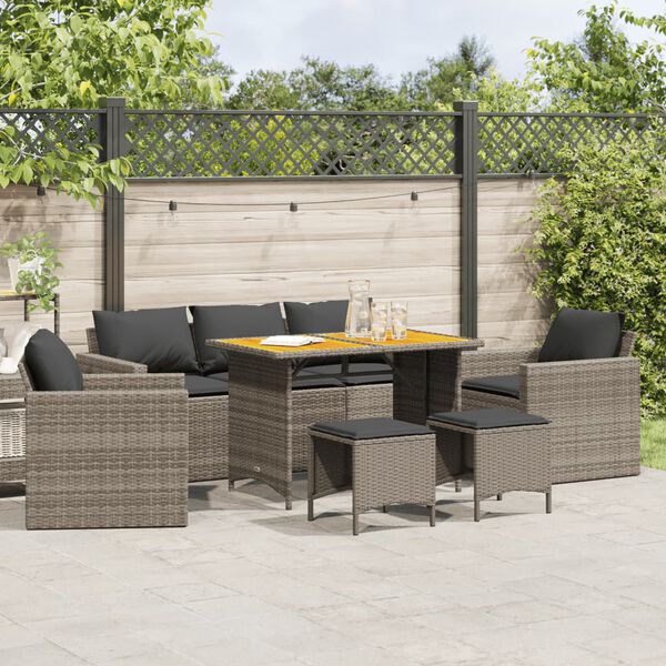 vidaXL 6 Piece Garden Sofa Set with Cushions Grey Poly Rattan