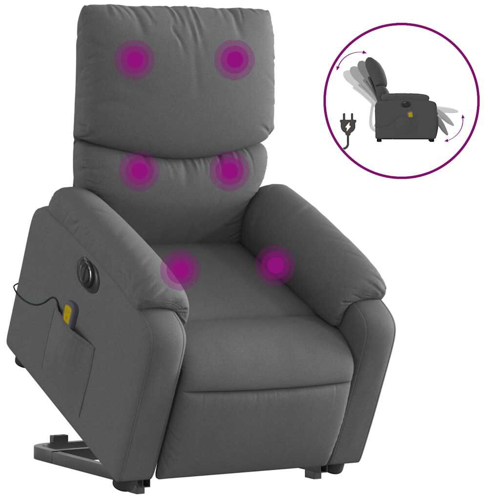 vidaXL Electric Stand up Massage Recliner Chair Dark Grey Fabric