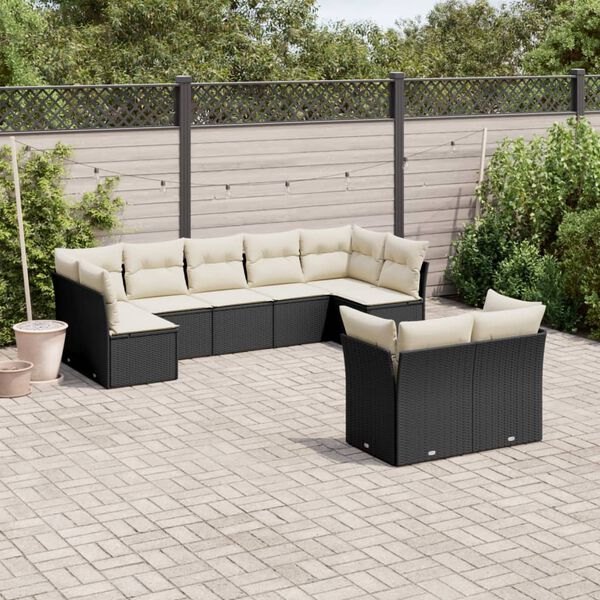vidaXL 9 Piece Garden Sofa Set with Cushions Black Poly Rattan