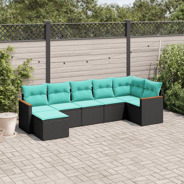 vidaXL 7 Piece Garden Sofa Set with Cushions Black Poly Rattan