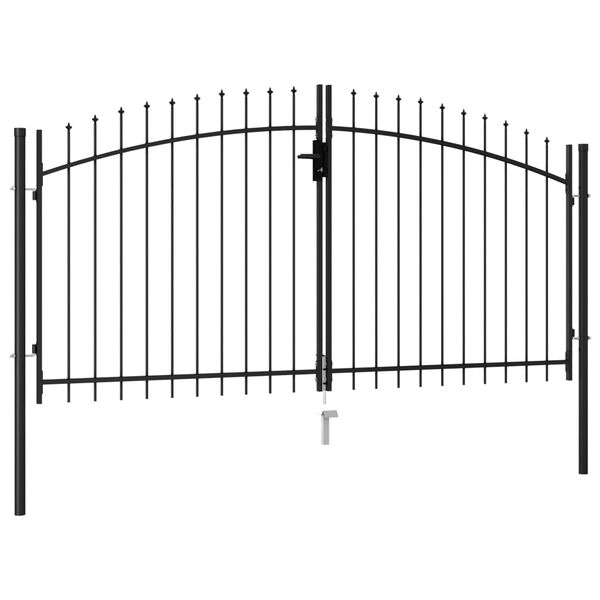 vidaXL Fence Gate Double Door with Spike Top Steel 3x1.5 m Black