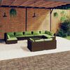 vidaXL 10 Piece Garden Lounge Set with Cushions Brown Poly Rattan