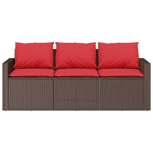 vidaXL Garden Sofa with Cushions 3-Seater Brown Poly Rattan