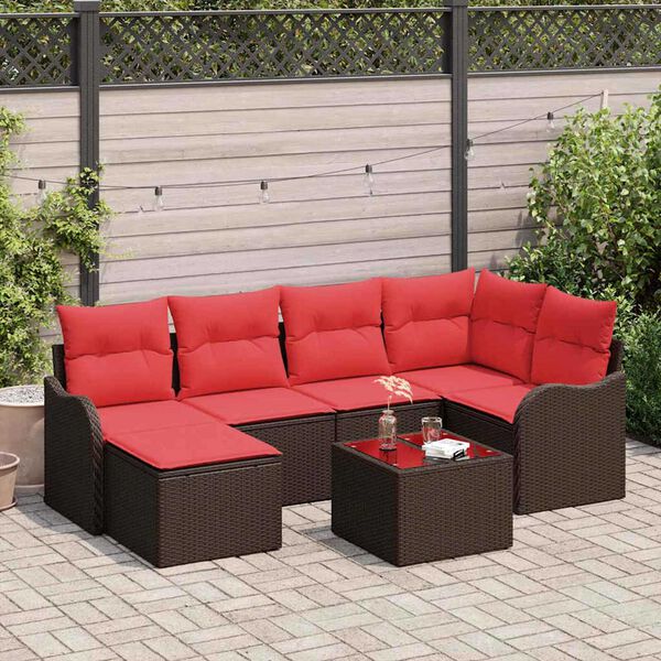 vidaXL Garden Sofa Set with Cushion 7 pcs Brown Poly rattan