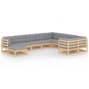 vidaXL 10 Piece Garden Lounge Set with Cushions Solid Pinewood