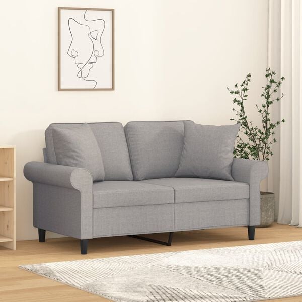 vidaXL 2-Seater Sofa with Pillows&Cushions Light Grey 120 cm Fabric