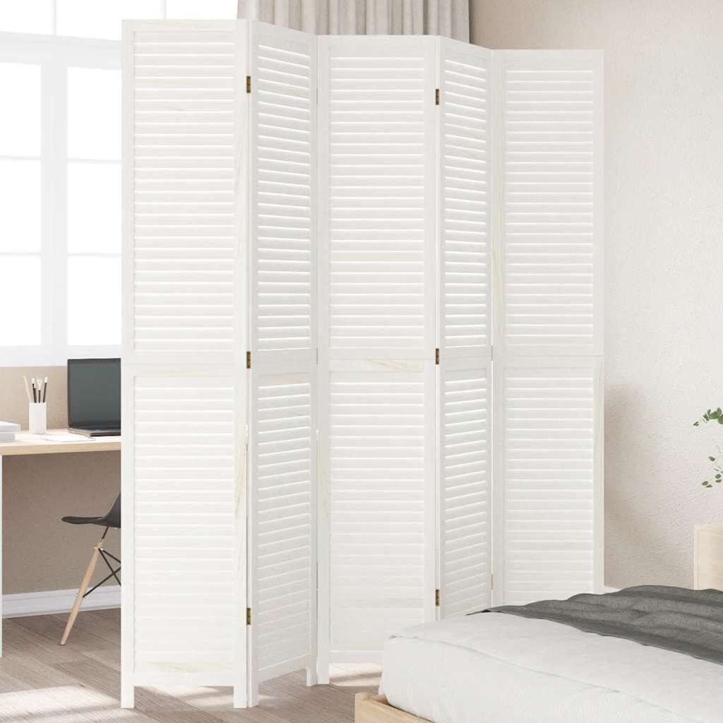 vidaXL Room Divider 5 Panels White Solid Wood Paulownia