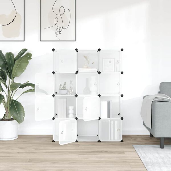 vidaXL Storage Cube Organiser with 12 Cubes and Doors Transparent PP