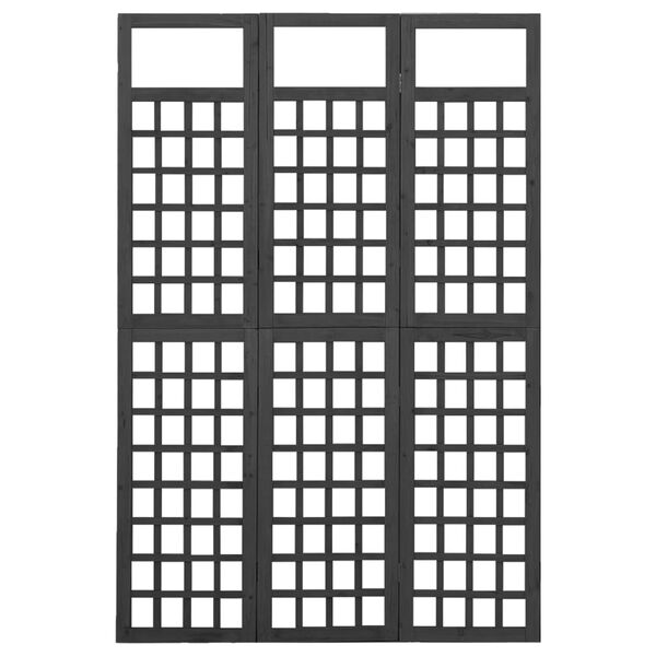 vidaXL 3-Panel Room Divider/Trellis Solid Fir Wood Black 121x180 cm