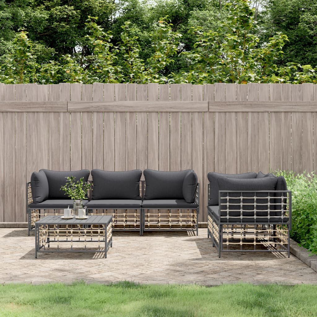 vidaXL 6 Piece Garden Lounge Set with Cushions Anthracite Poly Rattan