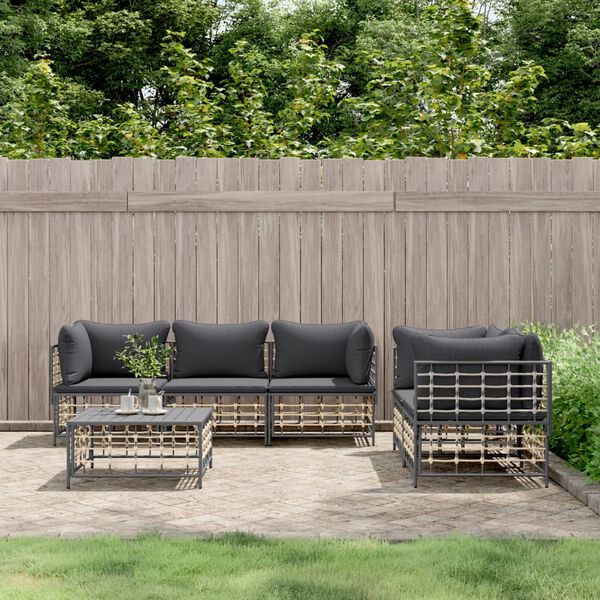 vidaXL 6 Piece Garden Lounge Set with Cushions Anthracite Poly Rattan