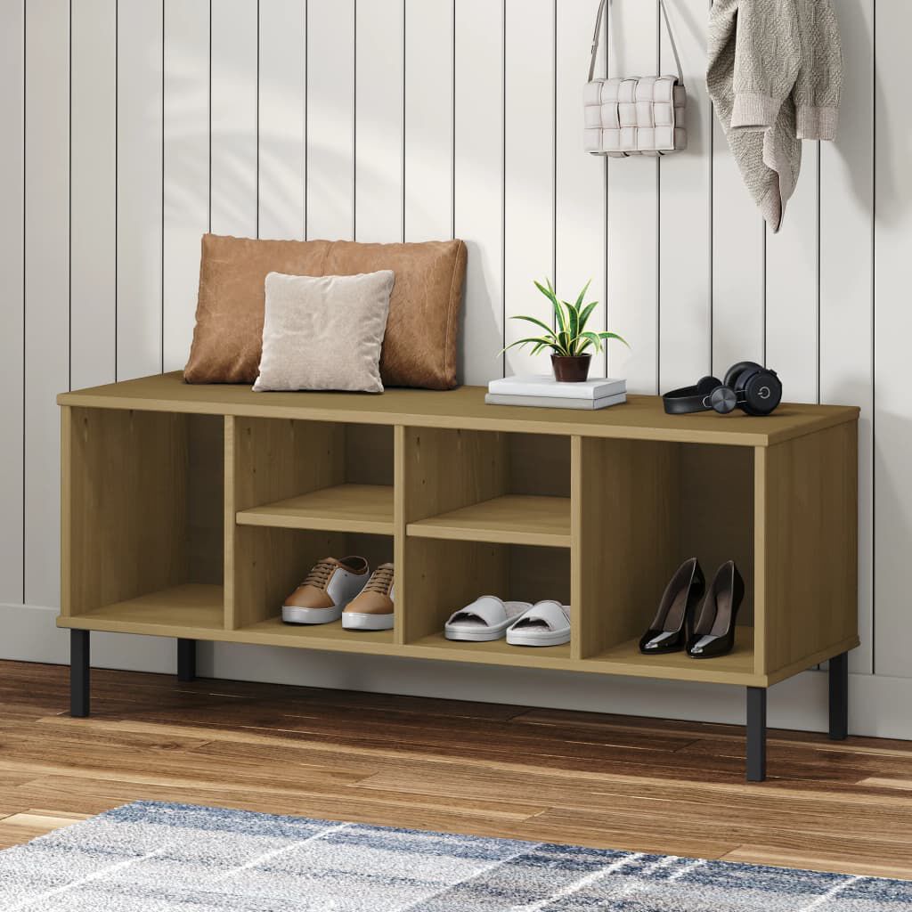 vidaXL Shoe Rack with Metal Legs Brown 106x35x45 cm Solid Wood OSLO