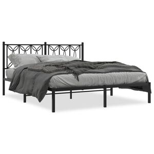 vidaXL Metal Bed Frame without Mattress with Headboard Black 150x200cm