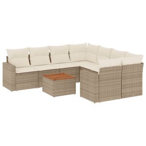 vidaXL 9 Piece Garden Sofa Set with Cushions Beige Poly Rattan