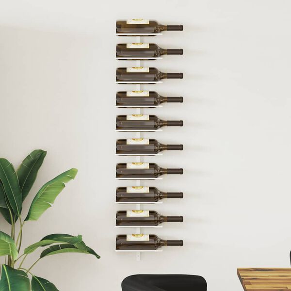 vidaXL Wall-mounted Wine Rack for 10 Bottles White Metal