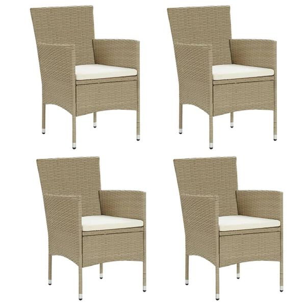 vidaXL 5 Piece Garden Dining Set with Cushions Poly Rattan Beige