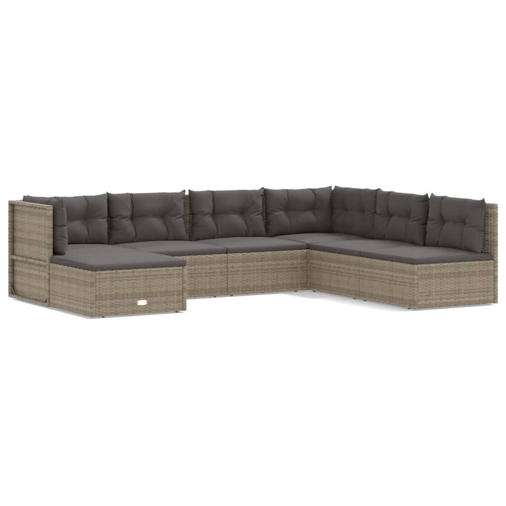 vidaXL 7 Piece Garden Lounge Set with Cushions Grey Poly Rattan