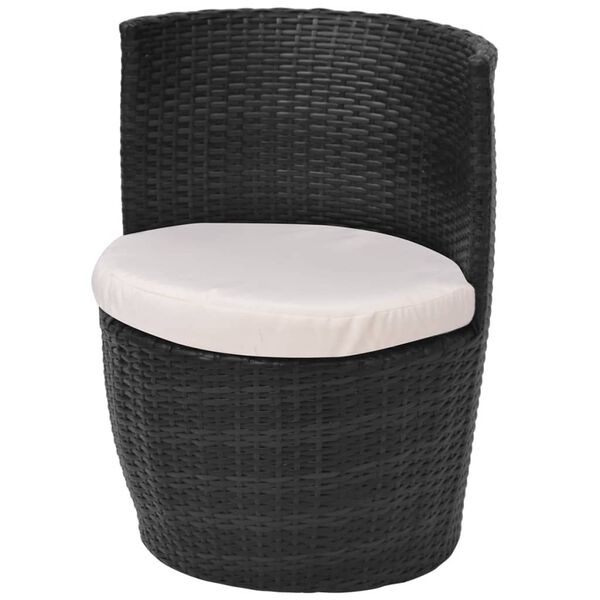 vidaXL 3 Piece Bistro Set with Cushions Poly Rattan Black