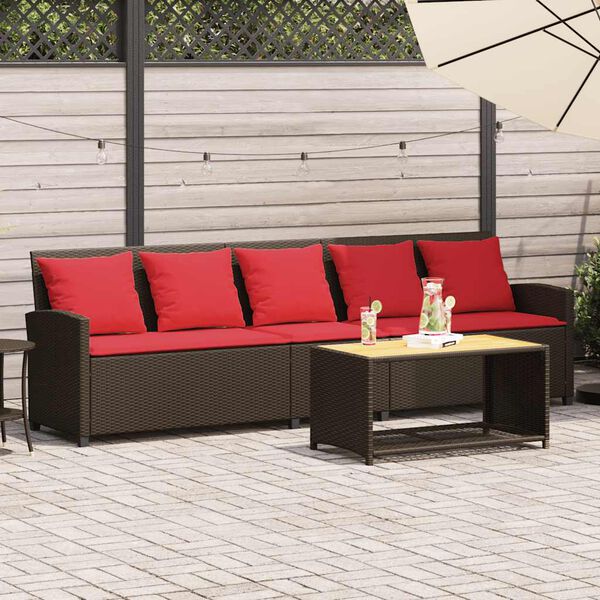 vidaXL Garden Sofa 5-Seater with Cushions Brown Poly Rattan