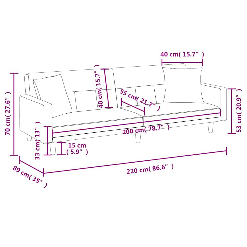 vidaXL Sofa Bed with Cushions Light Grey Fabric