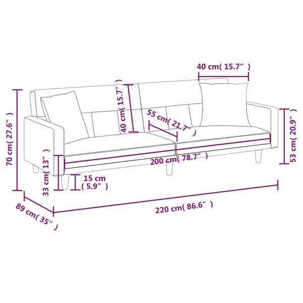 vidaXL Sofa Bed with Cushions Light Grey Fabric