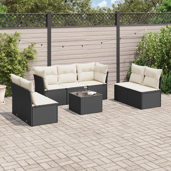 vidaXL 8 Piece Garden Sofa Set with Cushions Black Poly Rattan