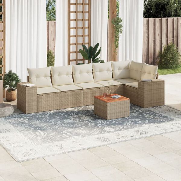 vidaXL 7 Piece Garden Sofa Set with Cushions Beige Poly Rattan