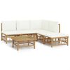 vidaXL 6 Piece Garden Lounge Set with Cream White Cushions Bamboo