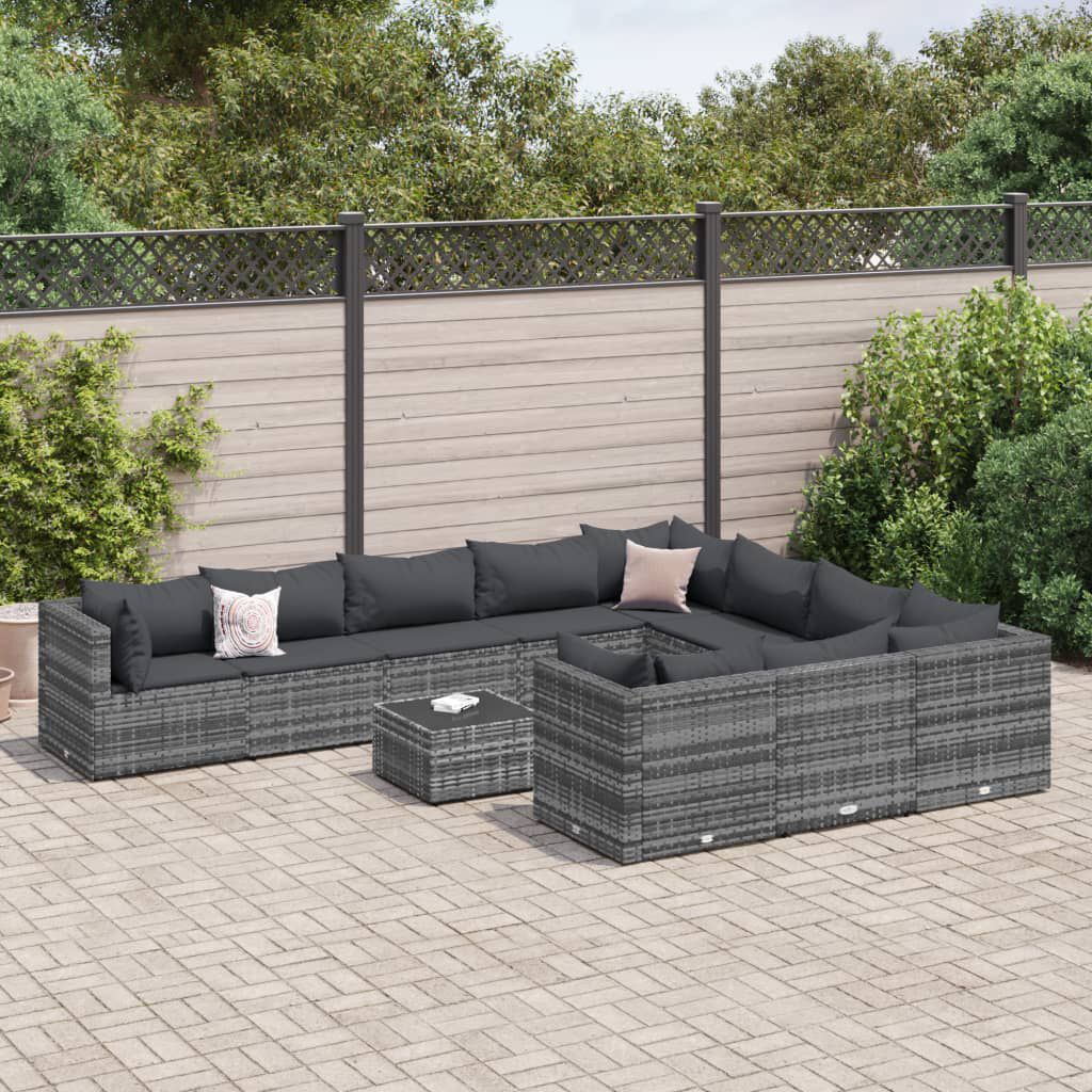 vidaXL 11 Piece Garden Sofa Set with Cushions Grey Poly Rattan