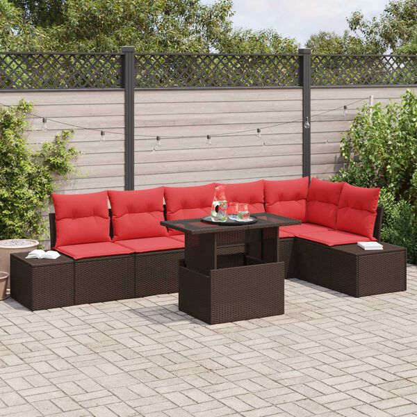 vidaXL Garden Sofa Set Manual 7 pcs Brown and red 100 x 55 x 73 cm