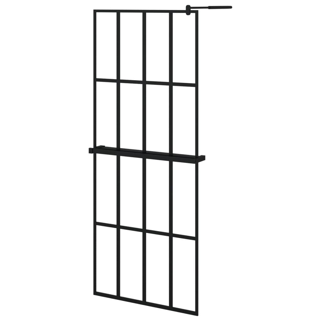 vidaXL Walk-in Shower Wall with Shelf Black 80x195 cm ESG Glass&Aluminium