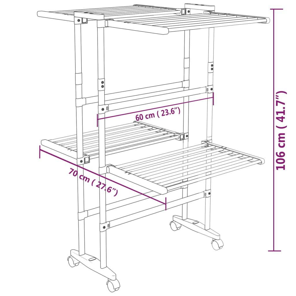 vidaXL 2-Tier Laundry Drying Rack with Wheels Silver 60x70x106 cm
