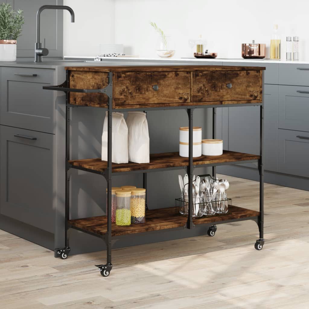 vidaXL Kitchen Trolley Smoked Oak 105x42x95 cm Engineered Wood